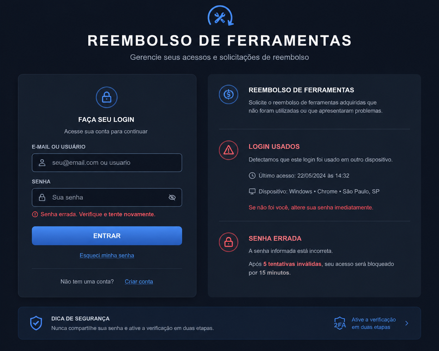 Reembolso Problema de login/senha errada/problema de horário etc⚠️ + Senha Nova